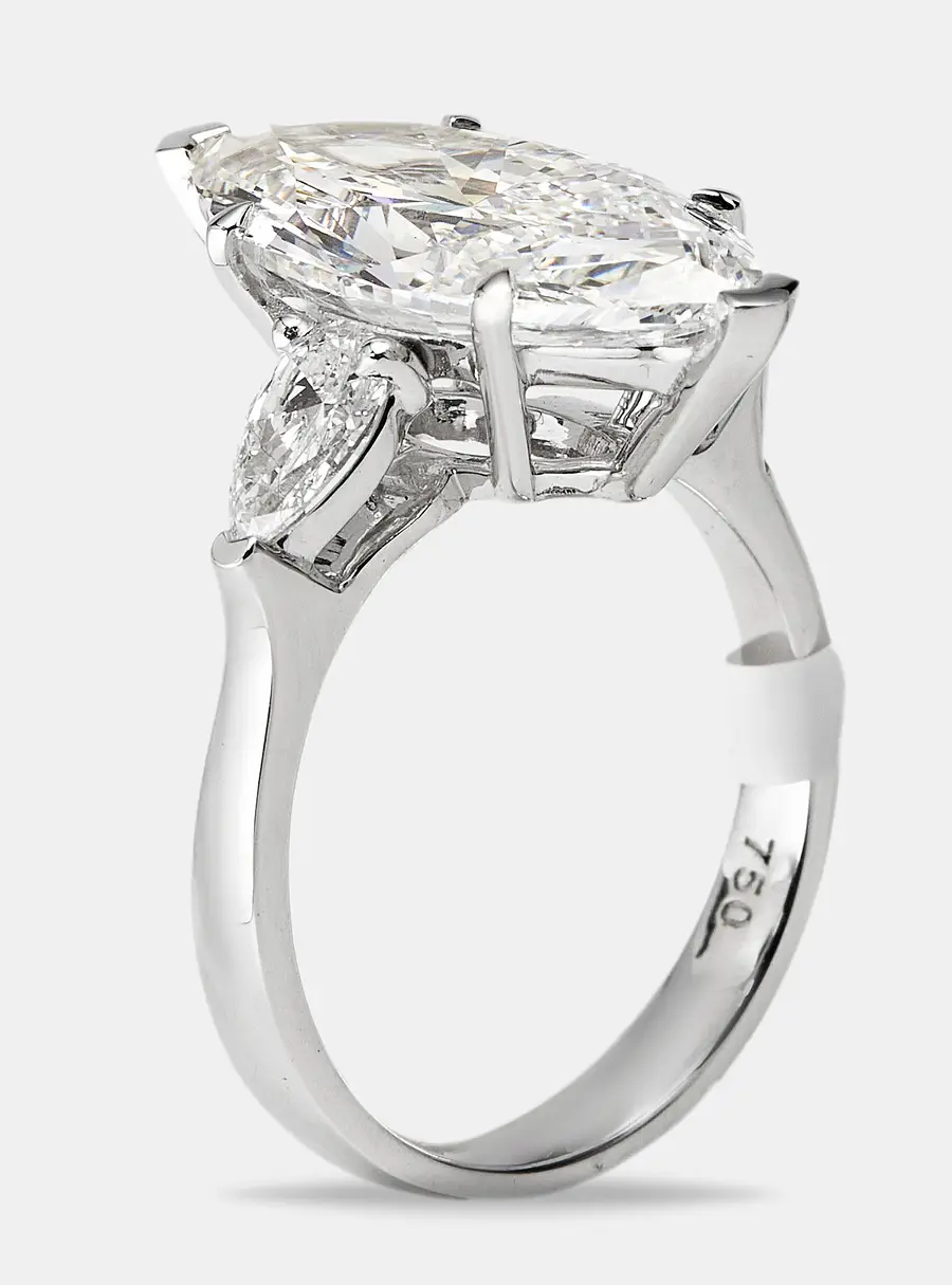 5.5 cts Marquise and Pear Lab Grown Diamonds 18k White Gold Ring Size 54