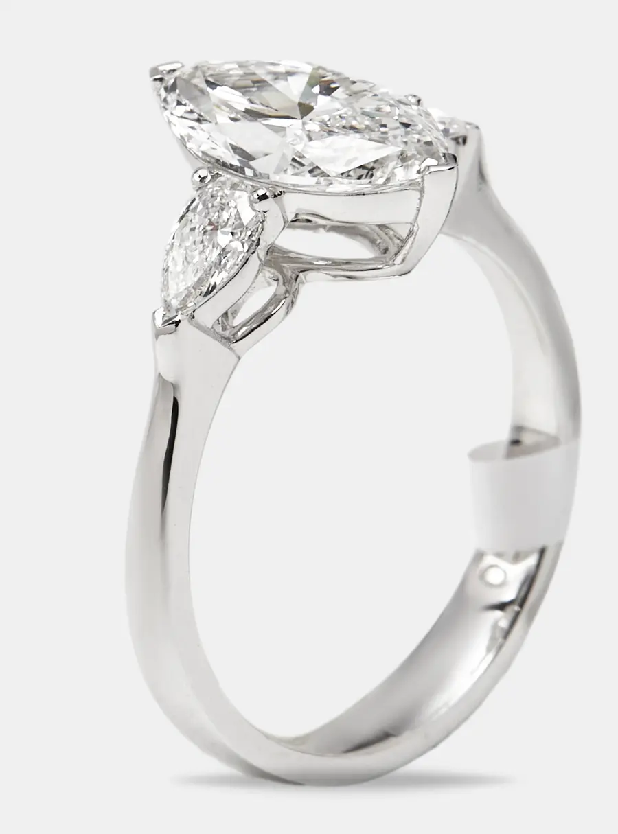 1.9 cts Marquise and Pear Lab Grown Diamonds 18k White Gold Ring Size 53