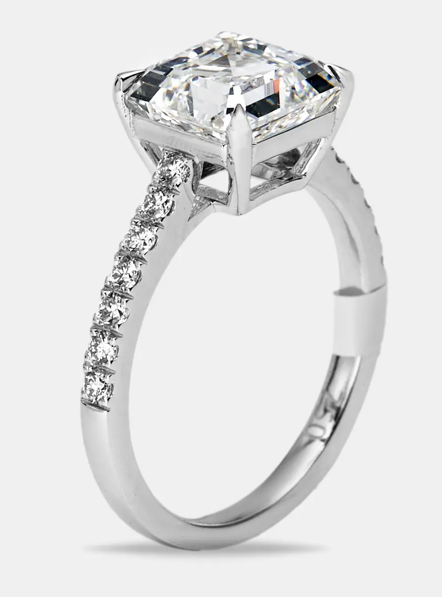 3.3 cts Princess and Round Lab Grown Diamond 18k White Gold Ring Size 53