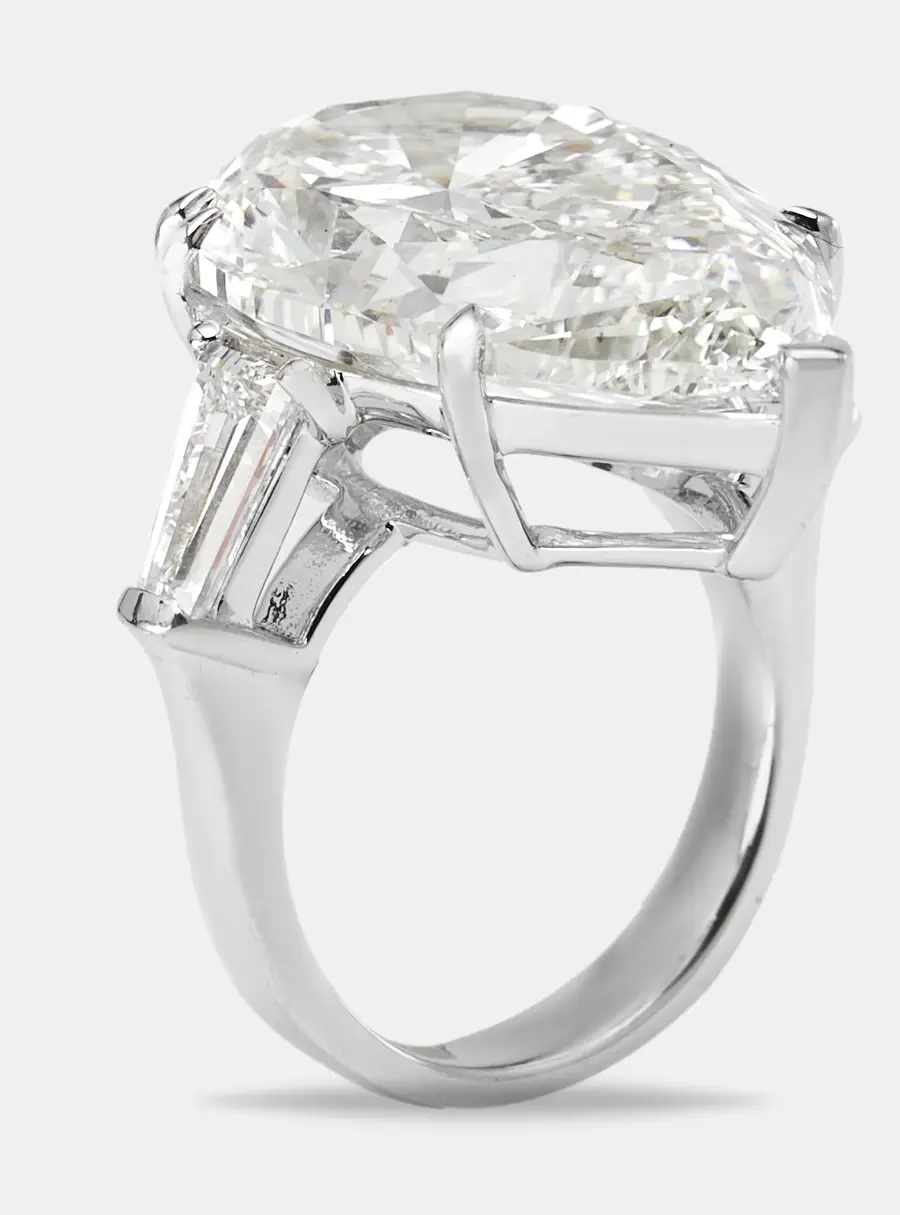 16.00 cts Pear and Trapezoid Lab Grown Diamond 18k White Gold Ring Size 53