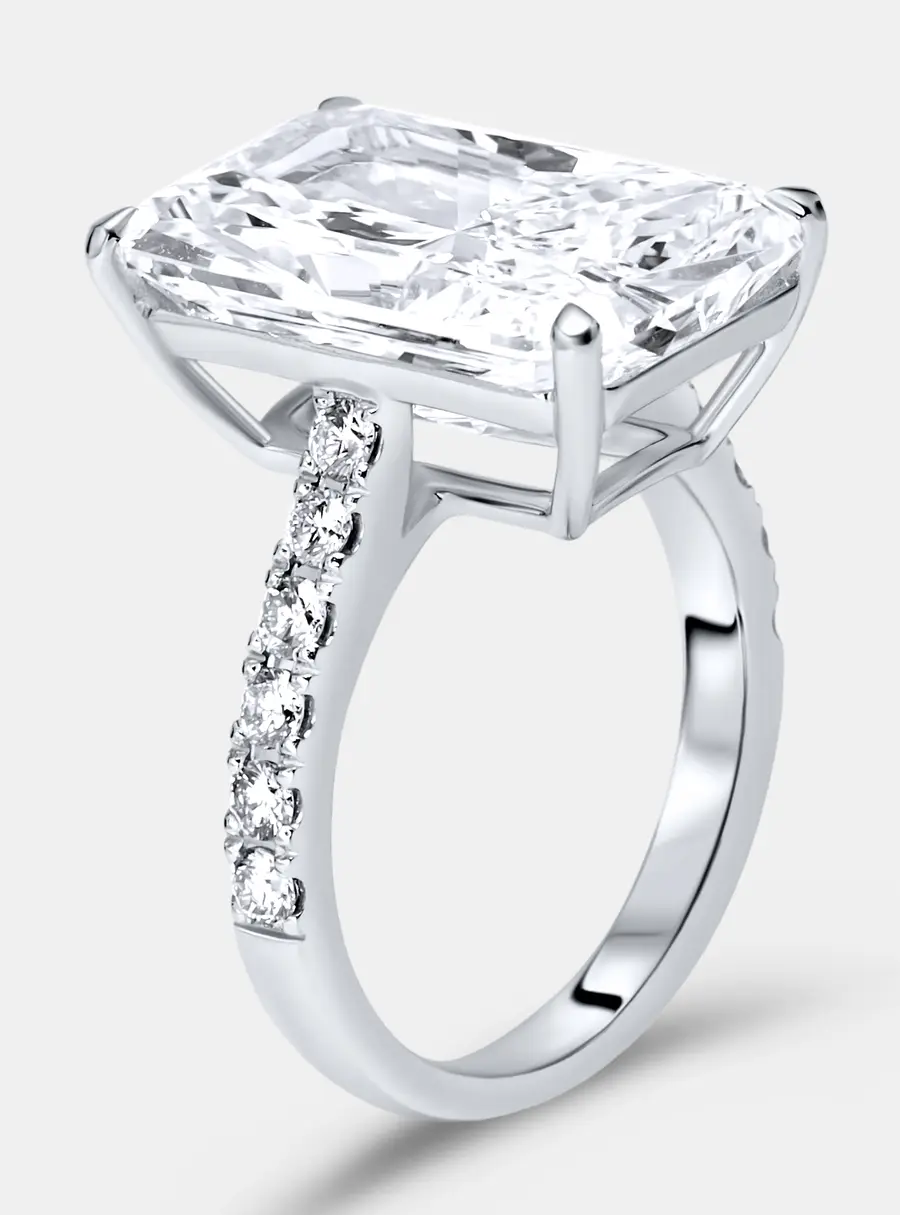 10.50 cts Radiant Cut and Round Lab Grown Diamond 18k White Gold Ring Size 54