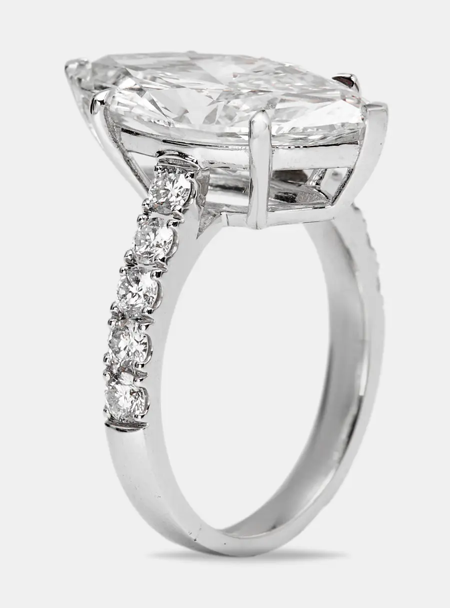 5.60 cts Marquise and Round Lab Grown Diamond 18k White Gold Ring Size 52