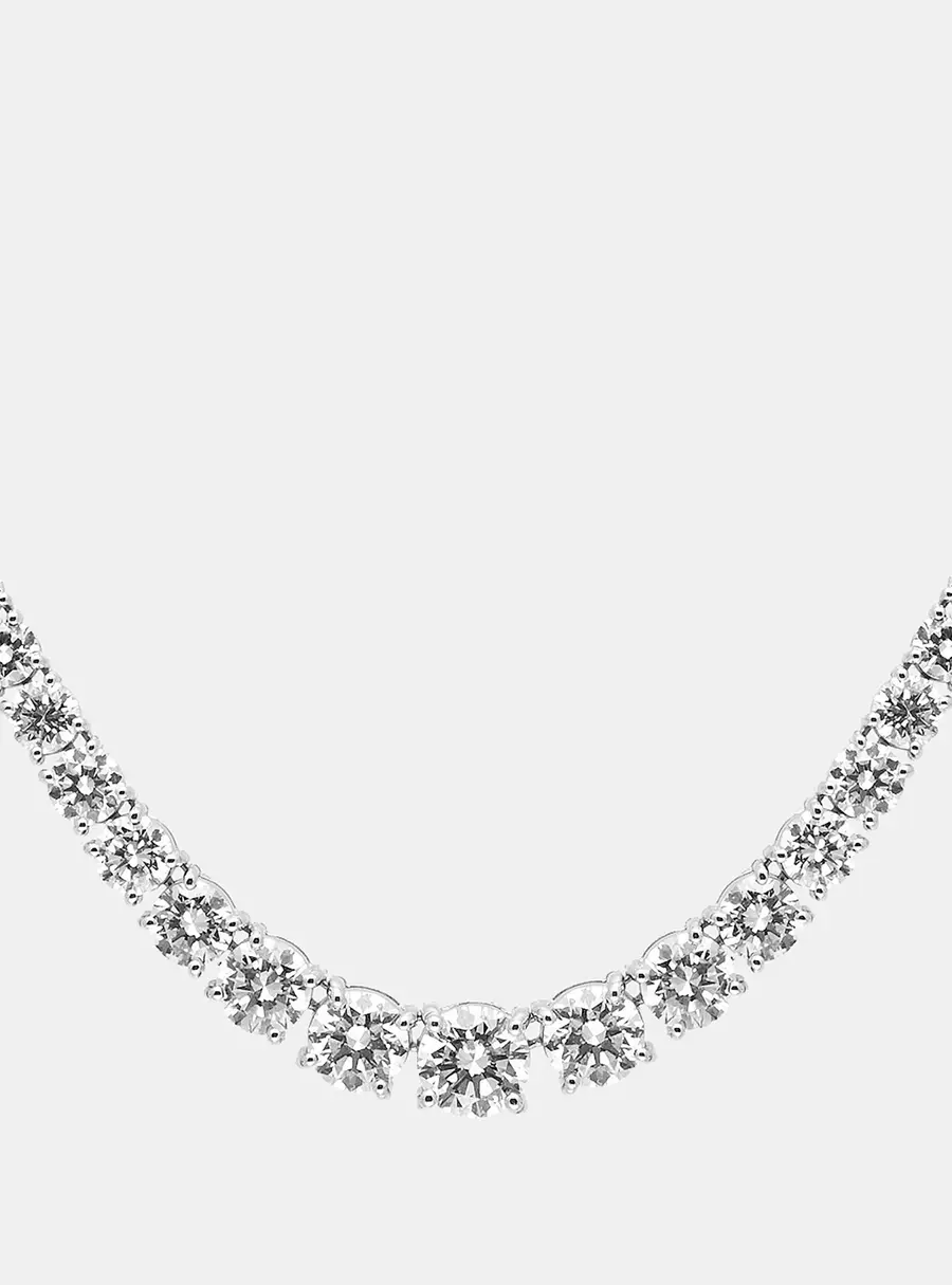 13.00 cts Round Brilliant Cut 18k White Gold Lab Grown Diamonds Graduating Necklace