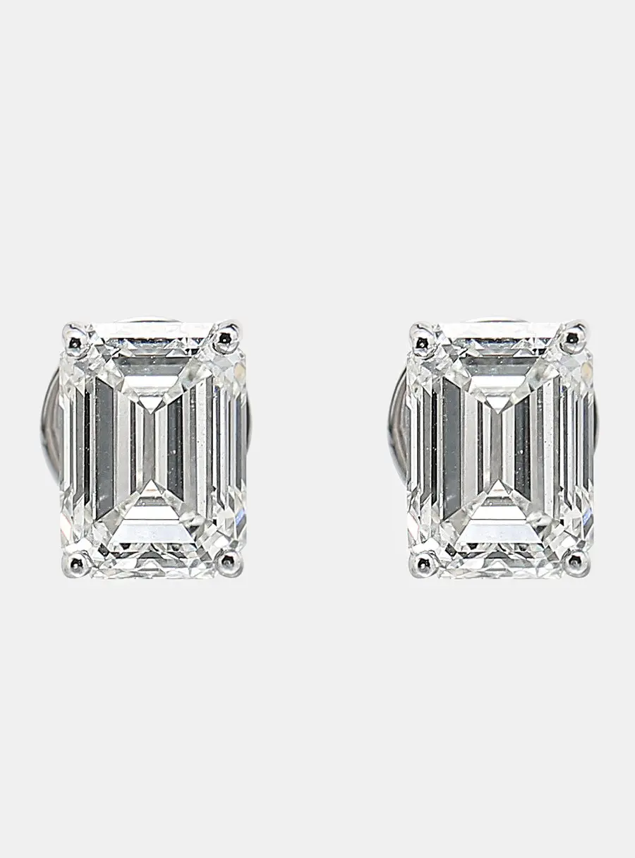 6.00 cts Emerald Cut 18k White Gold Lab Grown Diamonds Solitaire Stud Earrings