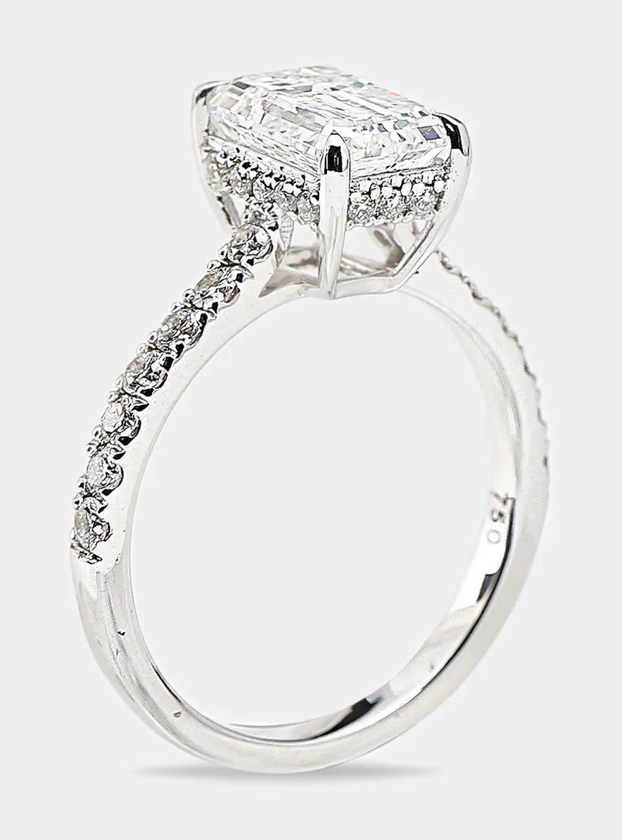 2.40 cts 18k White Gold Emerald Cut; Round Brilliant Lab Grown Diamonds Ring Size 52