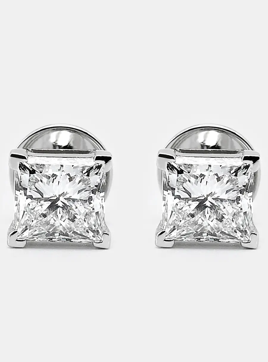3.00 cts Princess Cut 18k White Gold Lab Grown Diamonds Earrings