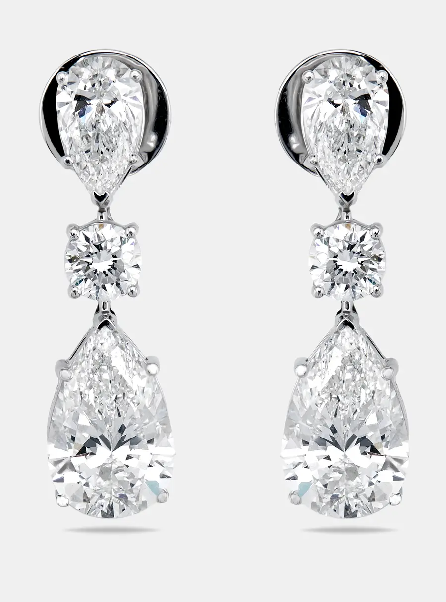 10 cts Pear Round Lab Grown Diamond 18k White Gold Earrings