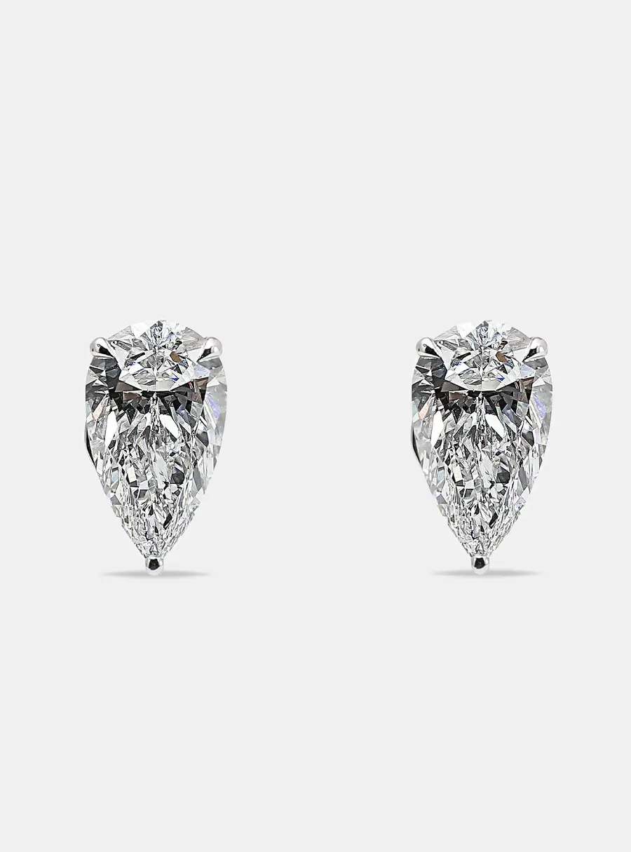 6.00 cts Pear Brilliant Cut 18k White Gold Lab Grown Diamonds Solitaire Stud Earrings