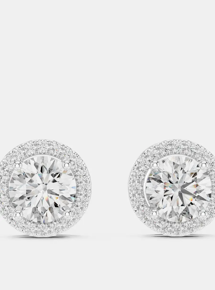2.4 cts Round 18k White Gold Solitaire Lab Grown Diamond Single Halo Earrings