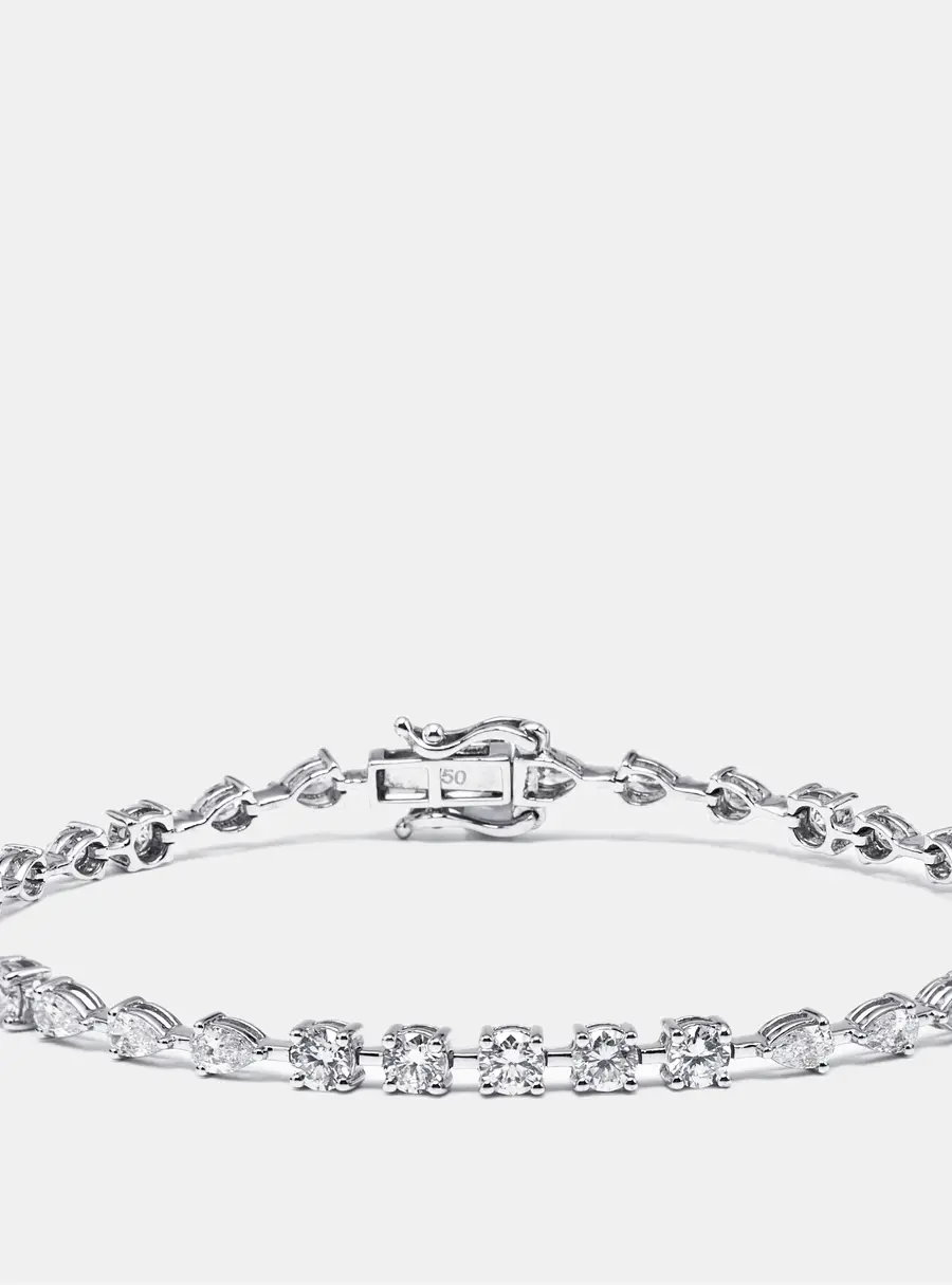 3.9 cts Pear, Round Lab Grown Diamonds 18k White Gold Bracelet
