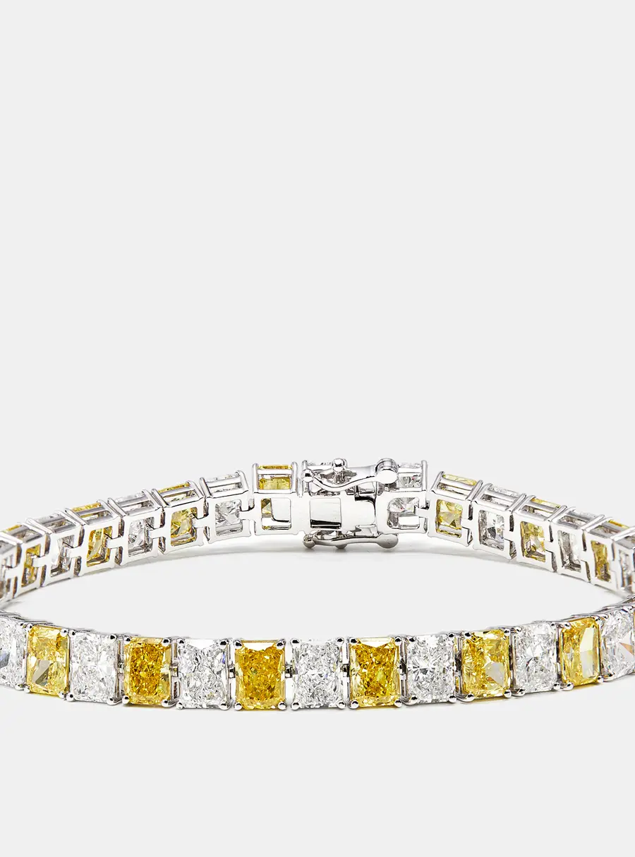 20.77 cts Fancy Yellow Radiant, Radiant Lab Grown Diamonds 18k White Gold Bracelet