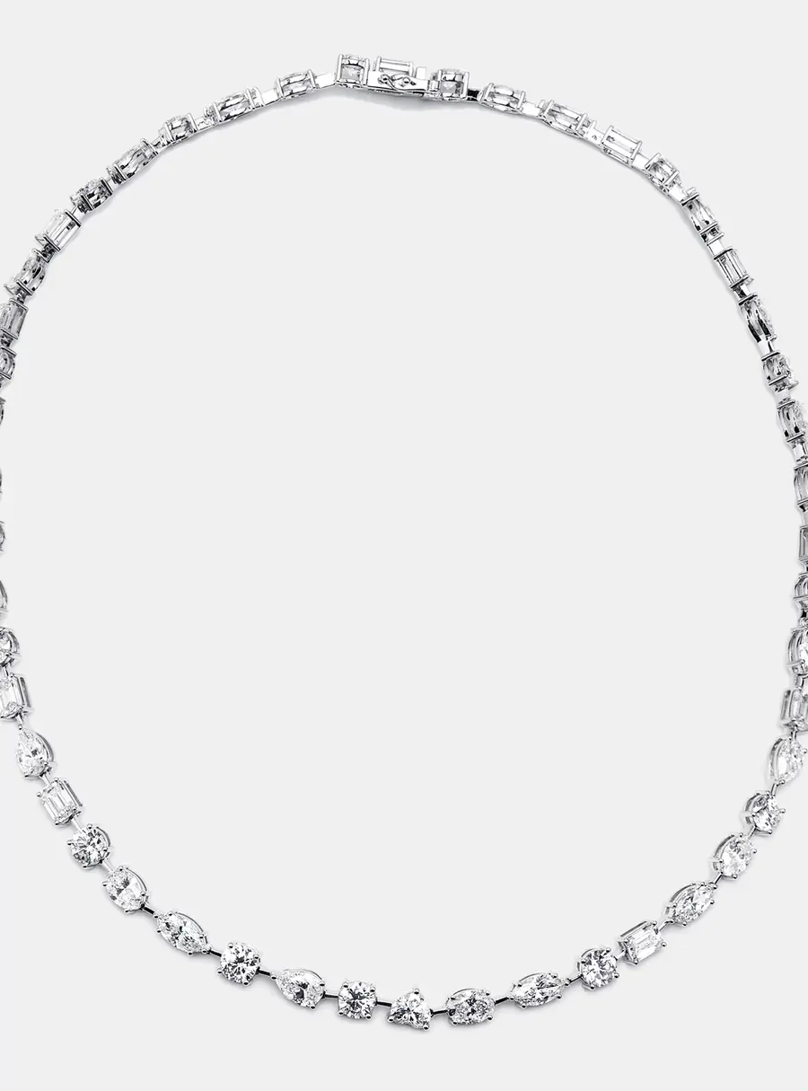 25 cts Oval, Pear, Marquise, Emerald Cut, Heart, Round Lab Grown Diamonds 18k White Gold Necklace