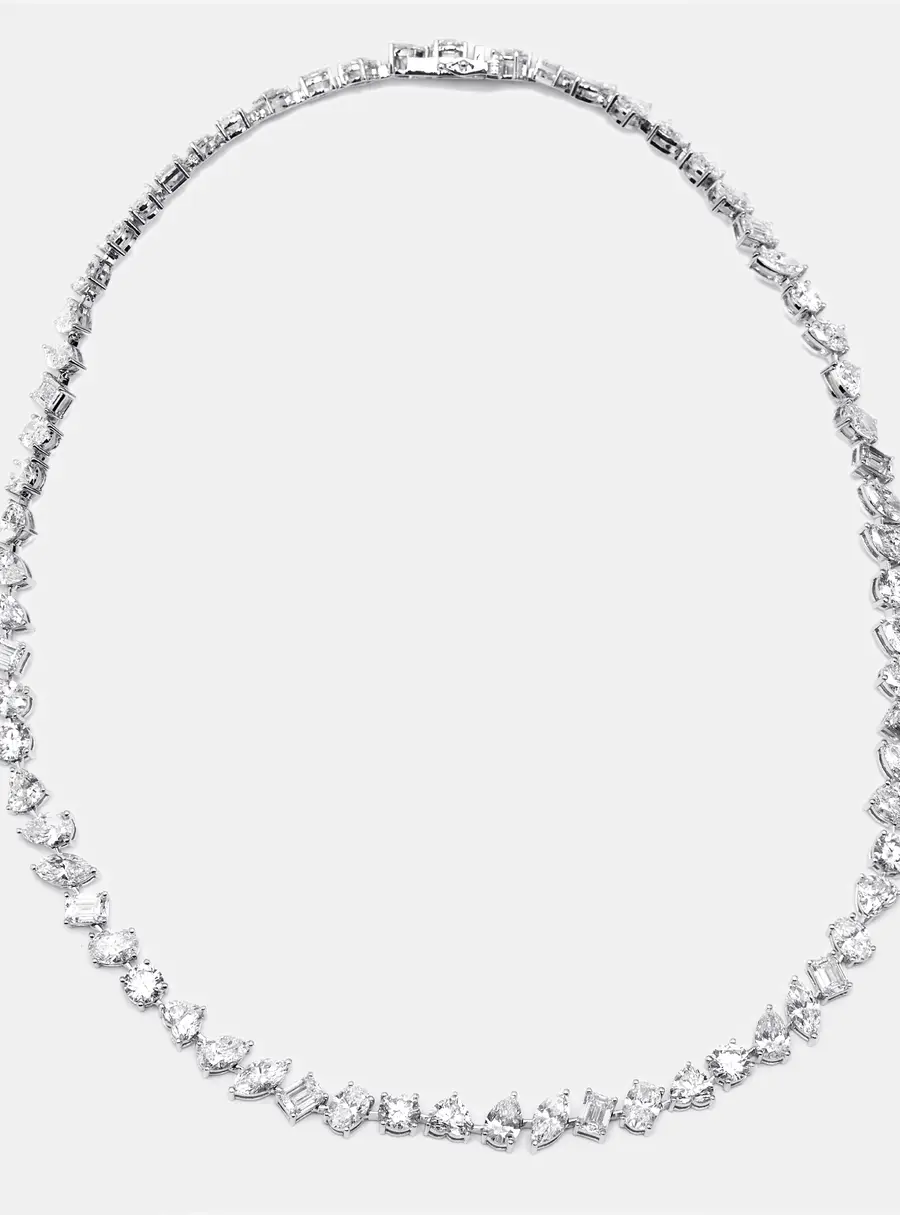 35.5 cts Oval, Pear, Marquise, Emerald Cut, Heart, Round Lab Grown Diamonds 18k White Gold Necklace