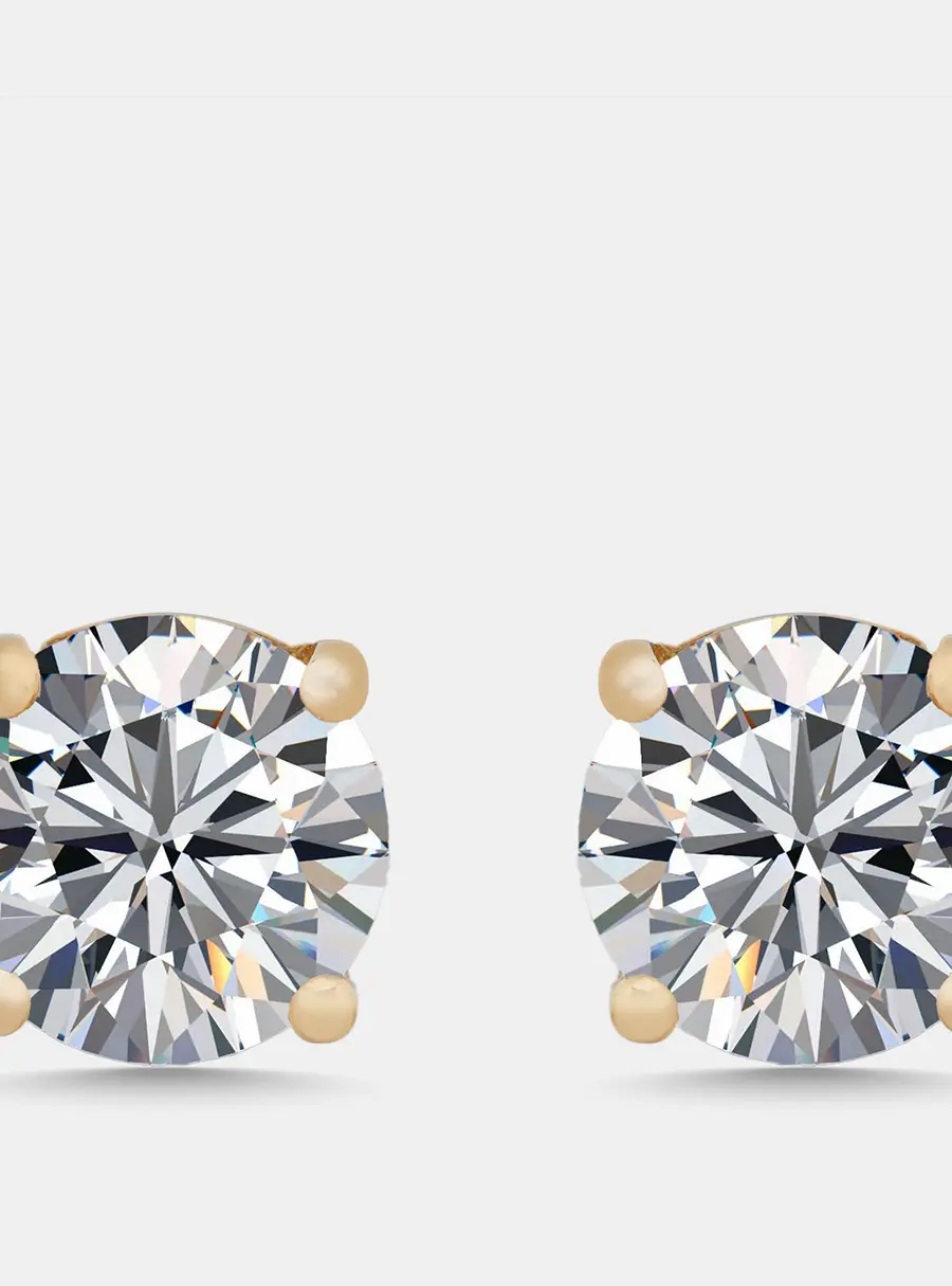 2 cts Round Lab Grown Diamonds 18k Yellow Gold Earrings