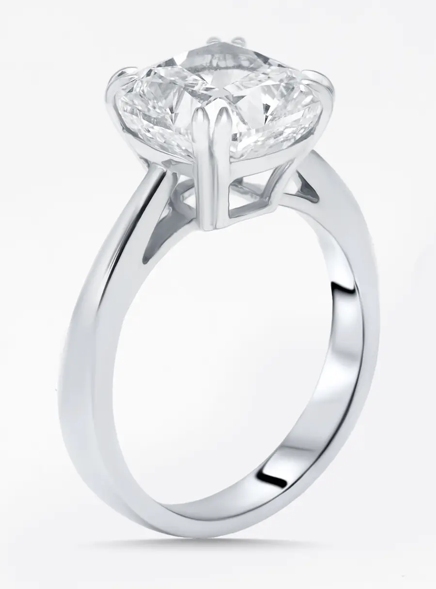 5.05 cts Cushion Lab Grown Diamond 18K White Gold Ring Size 55