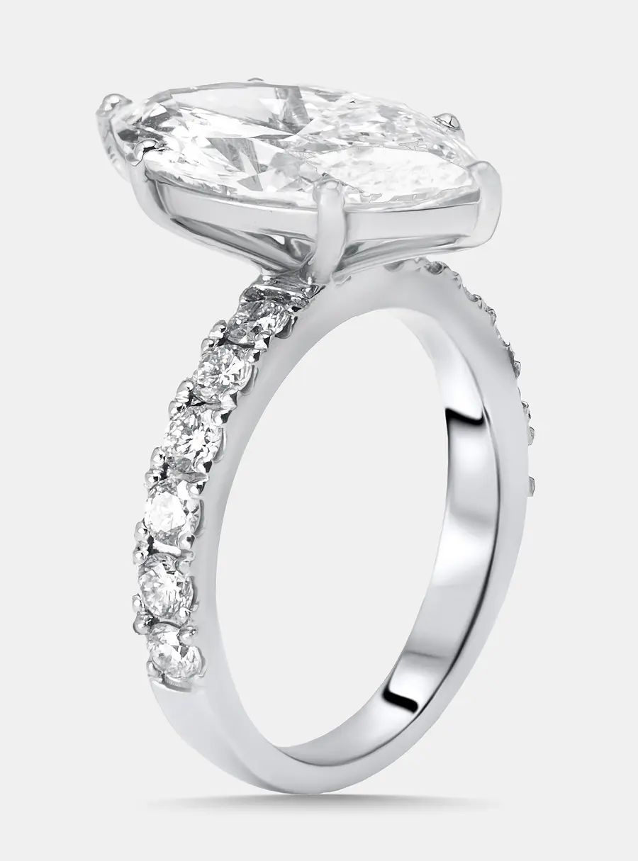 5.85 cts Marquise Lab Grown Diamond 18K White Gold Ring Size 55
