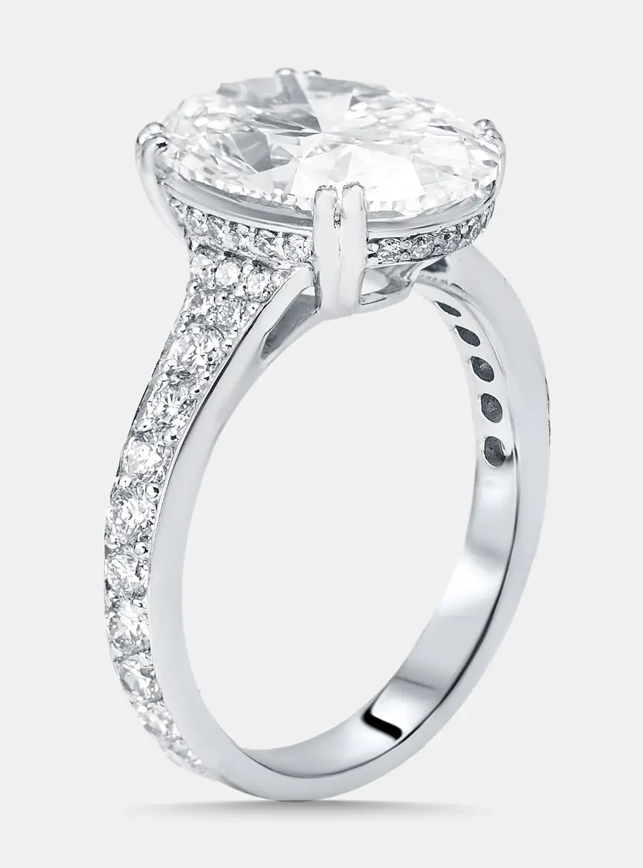 6.04 cts Oval Lab Grown Diamond 18K White Gold Ring Size 54