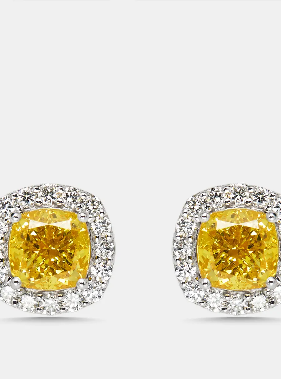 1.9 cts Cushion, Round Lab Grown Diamonds 18k White Gold Earrings
