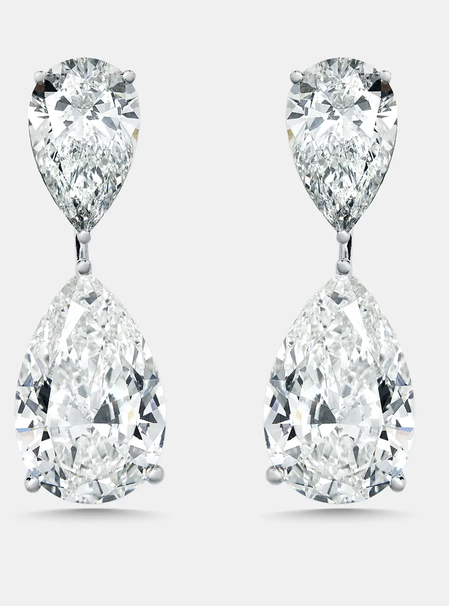 28 cts Pear Lab Grown Diamonds 18k White Gold Earrings