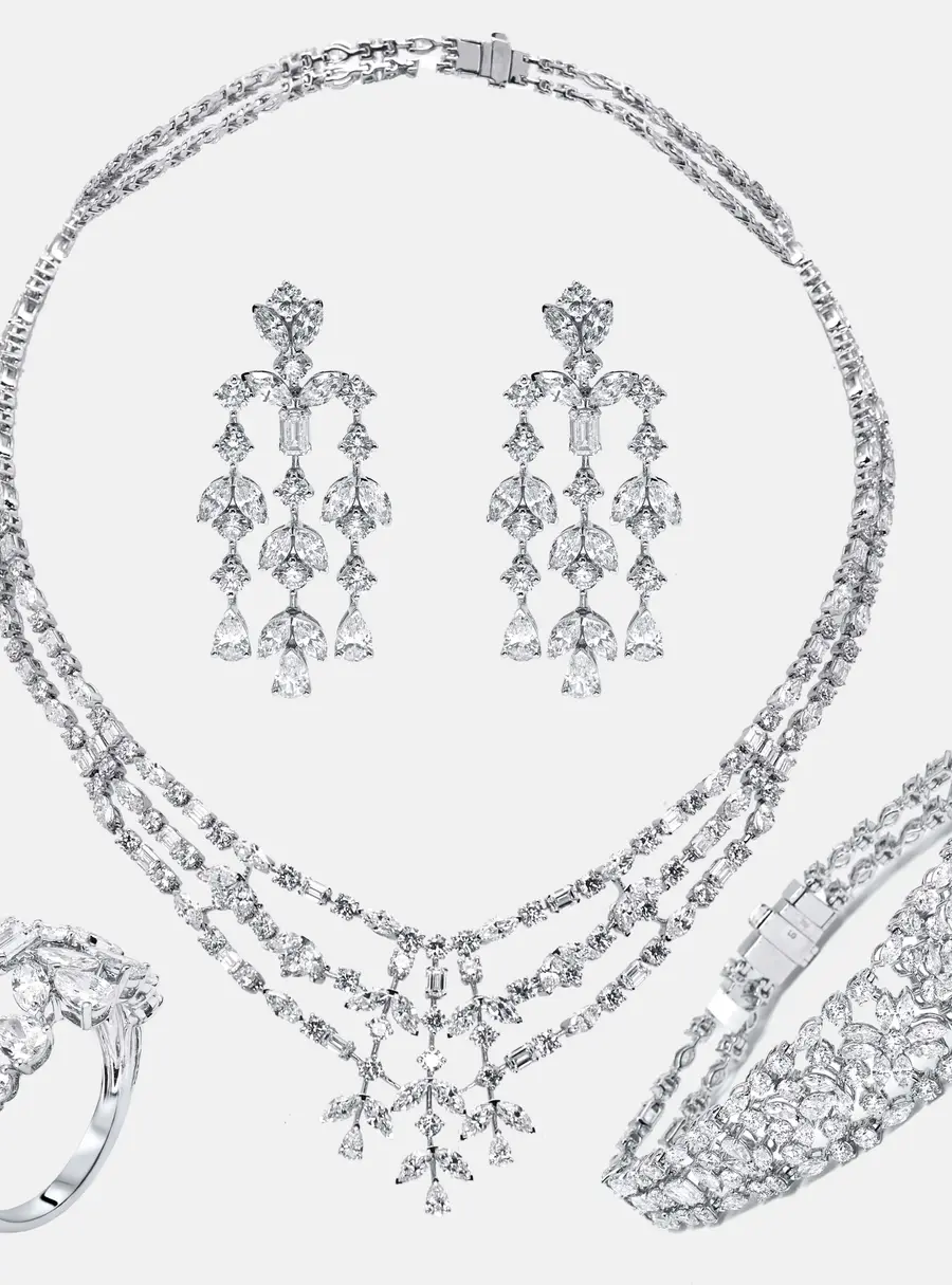 70 cts Lab Grown Diamond 18k White Gold Necklace Set