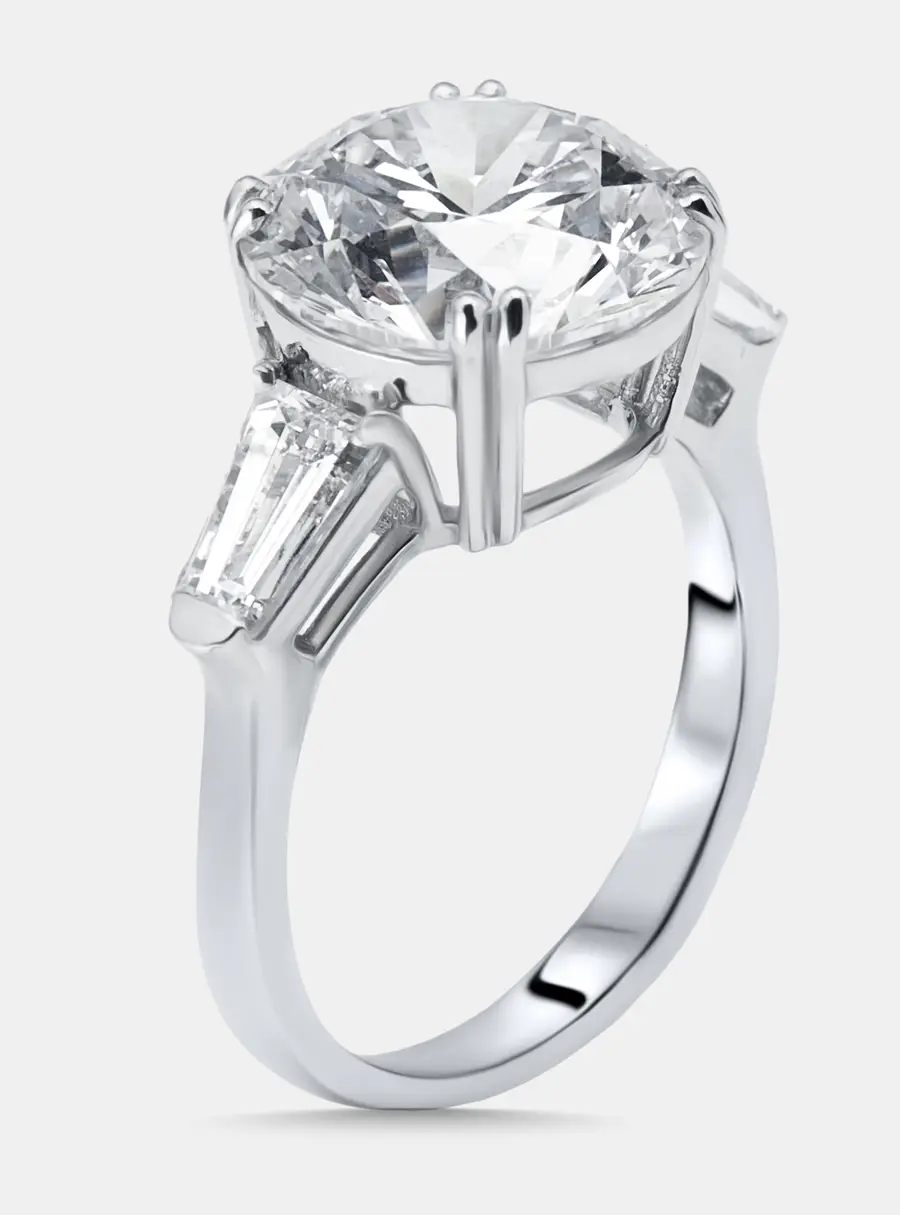 7 cts Round, Trapezoid Lab Grown Diamonds 18k White Gold Ring Size 52