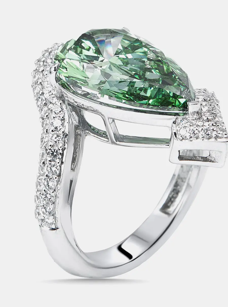 8.5 cts Pear, Round Lab Grown Diamonds 18k White Gold Ring Size 52