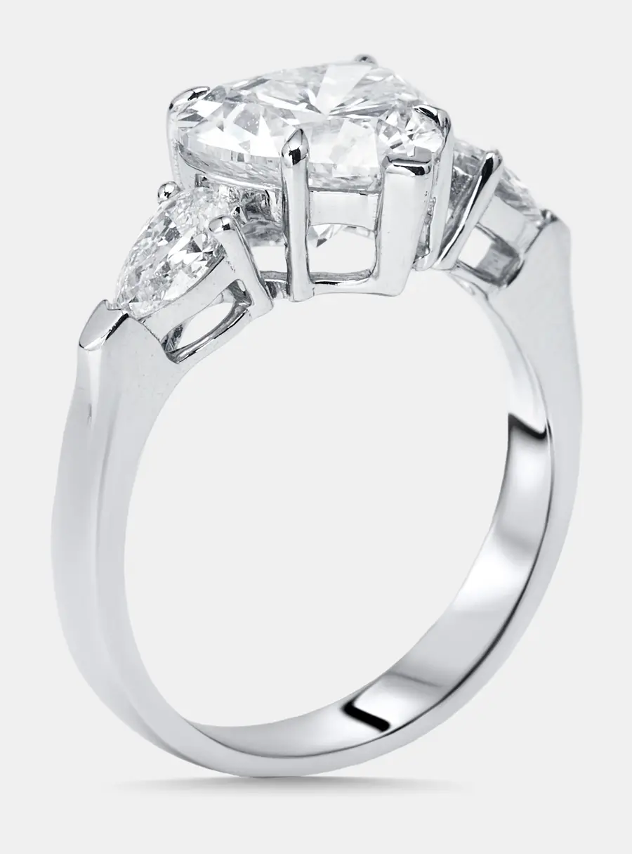 3 cts Heart, Pear Lab Grown Diamonds 18k White Gold Ring Size 53