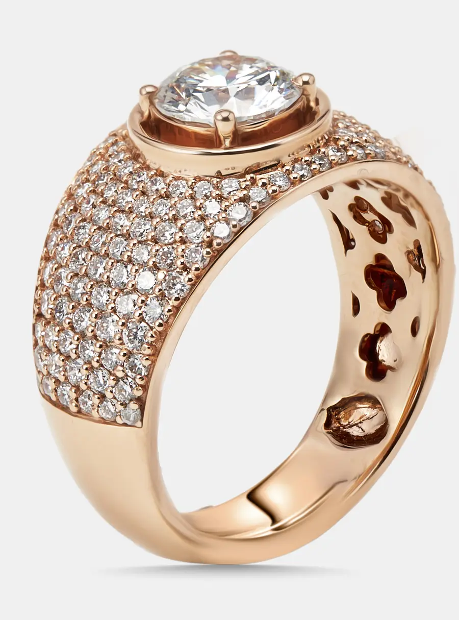 2 cts Round Lab Grown Diamonds 18k Rose Gold Ring Size 52