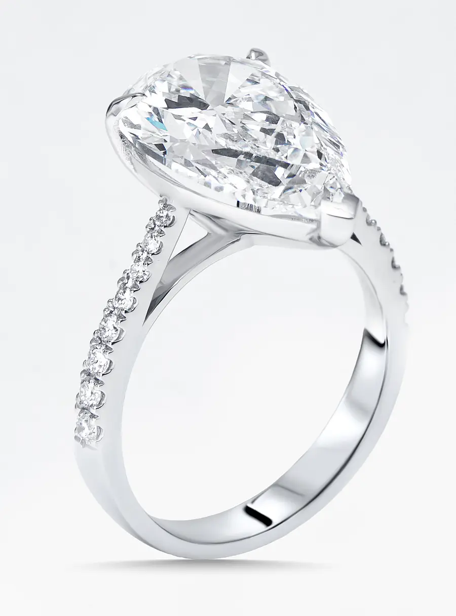4.5 cts Pear, Round Lab Grown Diamonds 18k White Gold Ring Size 51