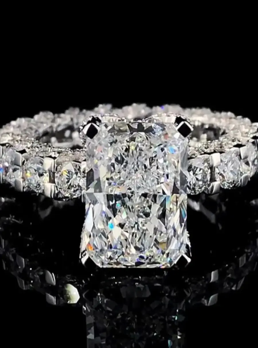 6.20 cts Radiant Cut Lab Grown Diamond 14k White Gold Ring Size 52