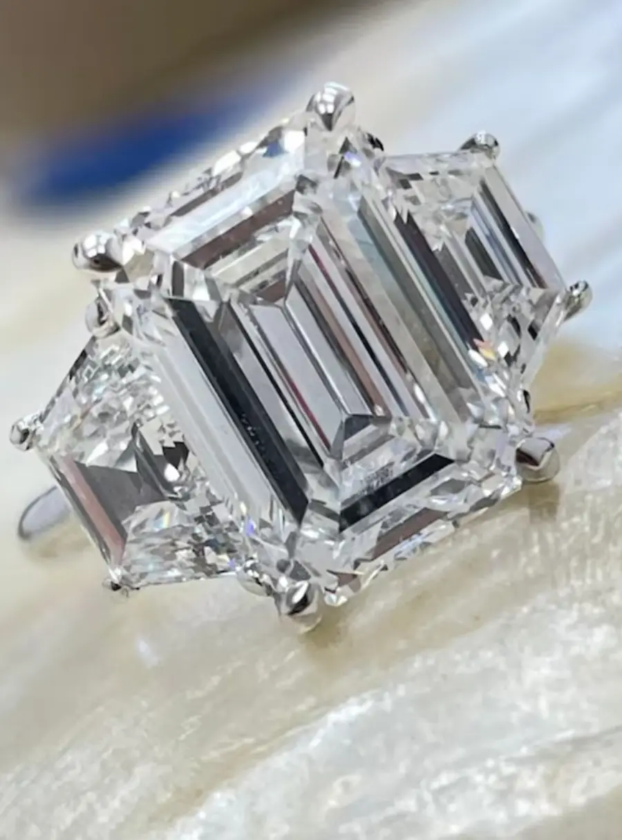 6.80 cts Lab Grown Emerald Diamond 14k White Gold Wedding Ring Size 52