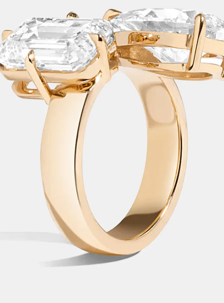 2.25 cts Pear Lab Grown Diamond 14k Yellow Gold Toi Et Moi Wedding Ring Size 52