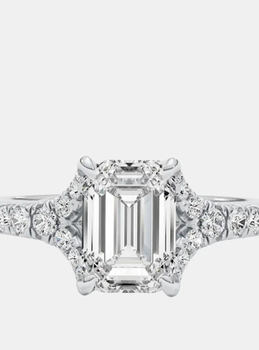 2.4 cts Lab Grown Emerald Diamond 14k White Gold Engagement Ring Size 52