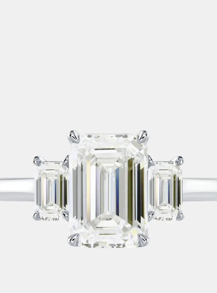 3 cts Lab Grown Emerald Diamond 14k White Gold Wedding Ring Size 52