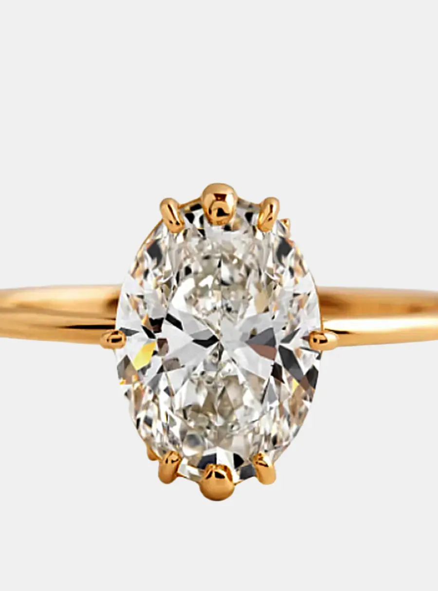 2.2 cts Oval Lab Grown Diamond 14k Yellow Gold Wedding Ring Size 52