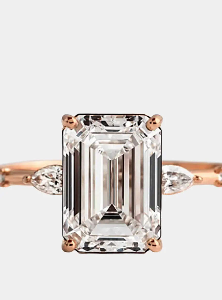 2.7 cts Lab Grown Emerald Diamond 14k Rose Gold Ring Size 8