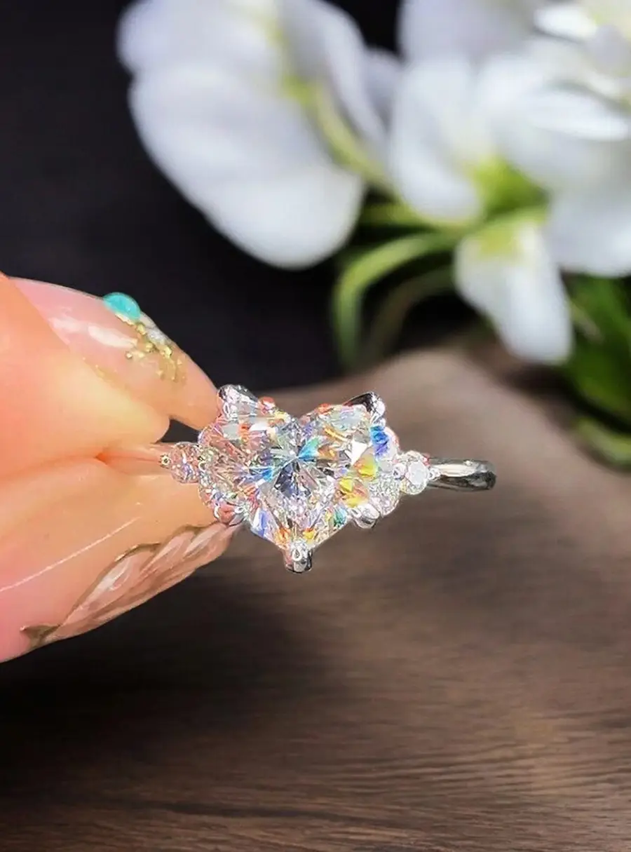 1.8 cts Heart Lab Grown Diamond 14k White Gold Wedding Ring Size 52