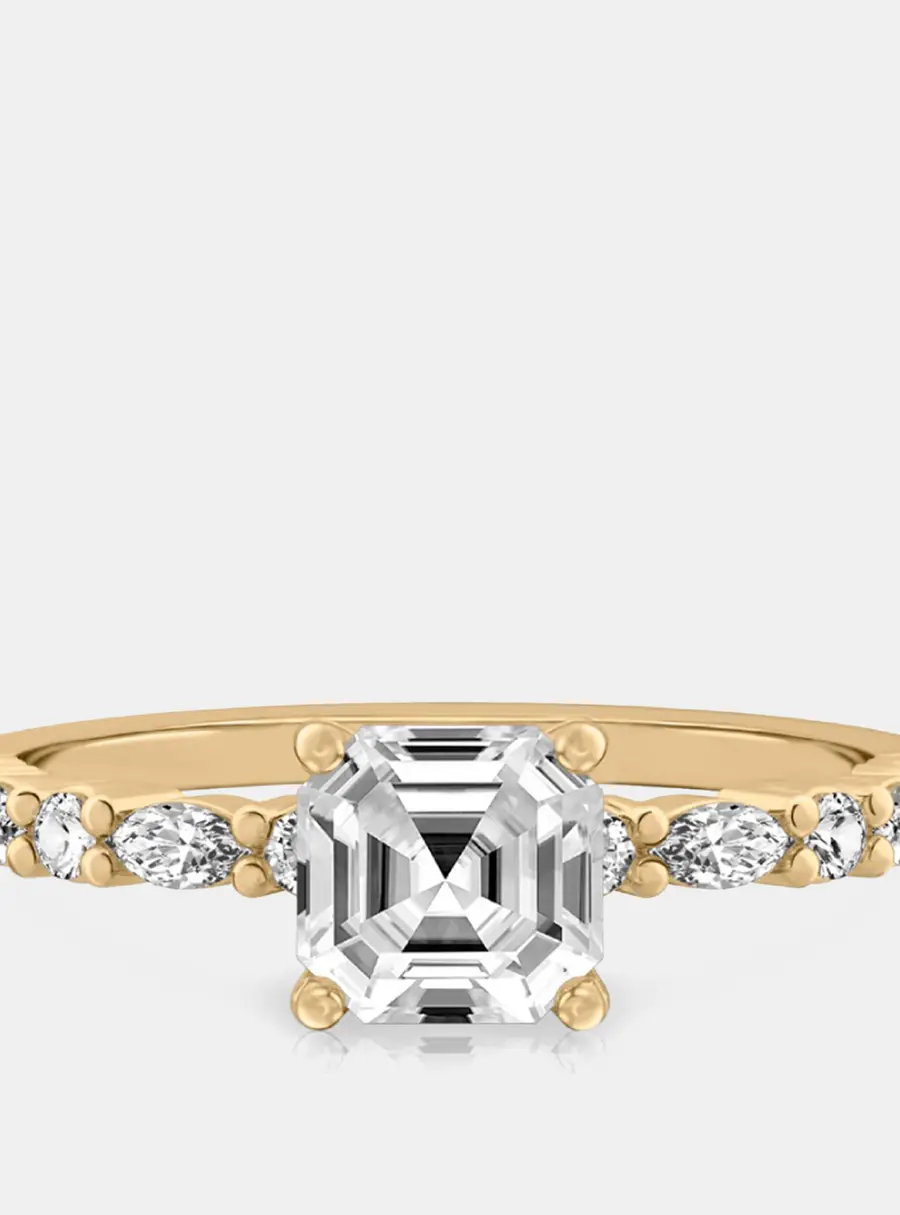1.4 cts Asscher Lab Grown Diamond 14k Yellow Gold Wedding Ring Size 52