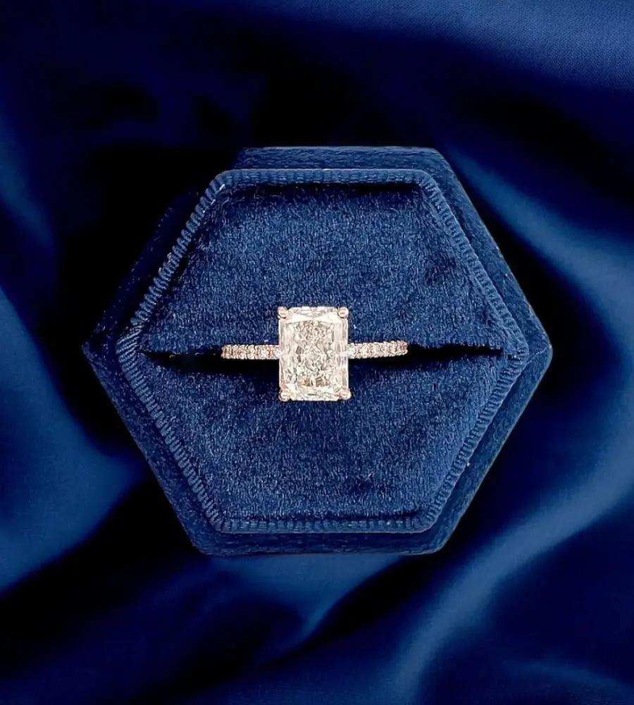 2.5 cts Radiant Lab Grown Diamond 14k Rose Gold Engagement Ring Size 52