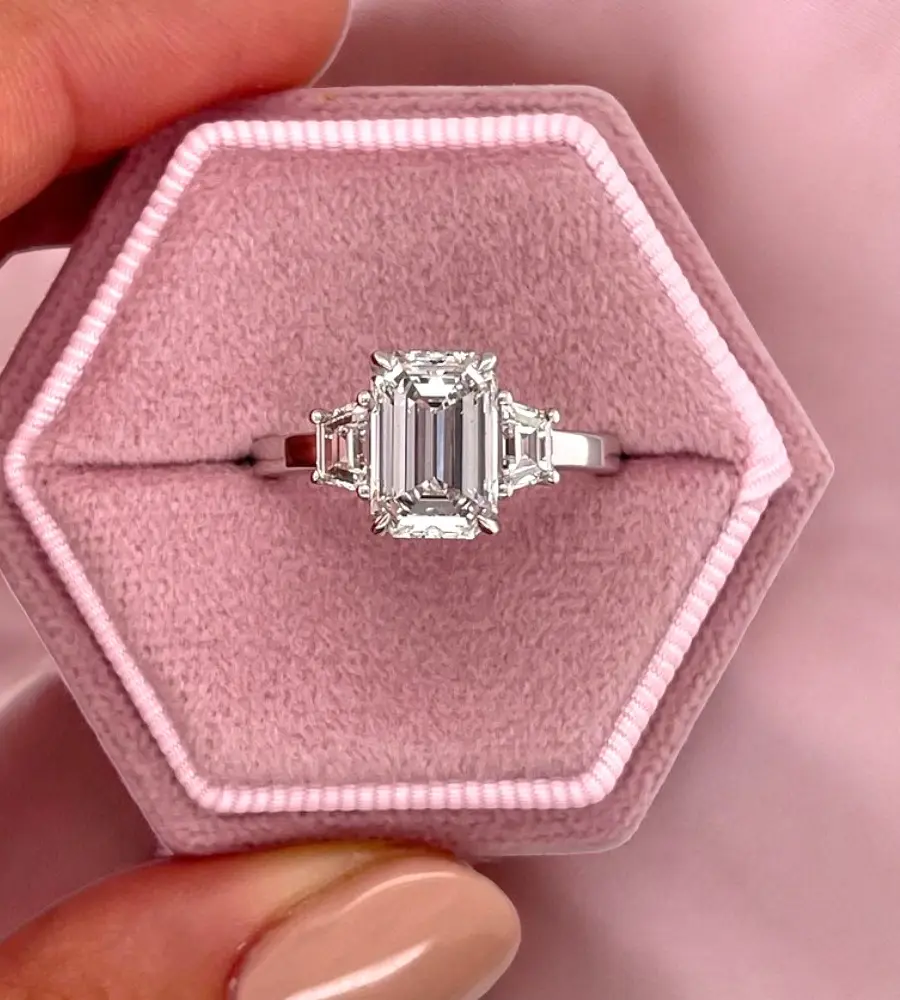 3 cts Lab Grown Emerald Diamond 14k White Gold Engagement Ring Size 52
