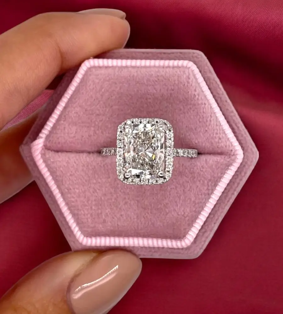 3.75 cts Radiant Lab Grown Diamond 14k White Gold Wedding Ring Size 52