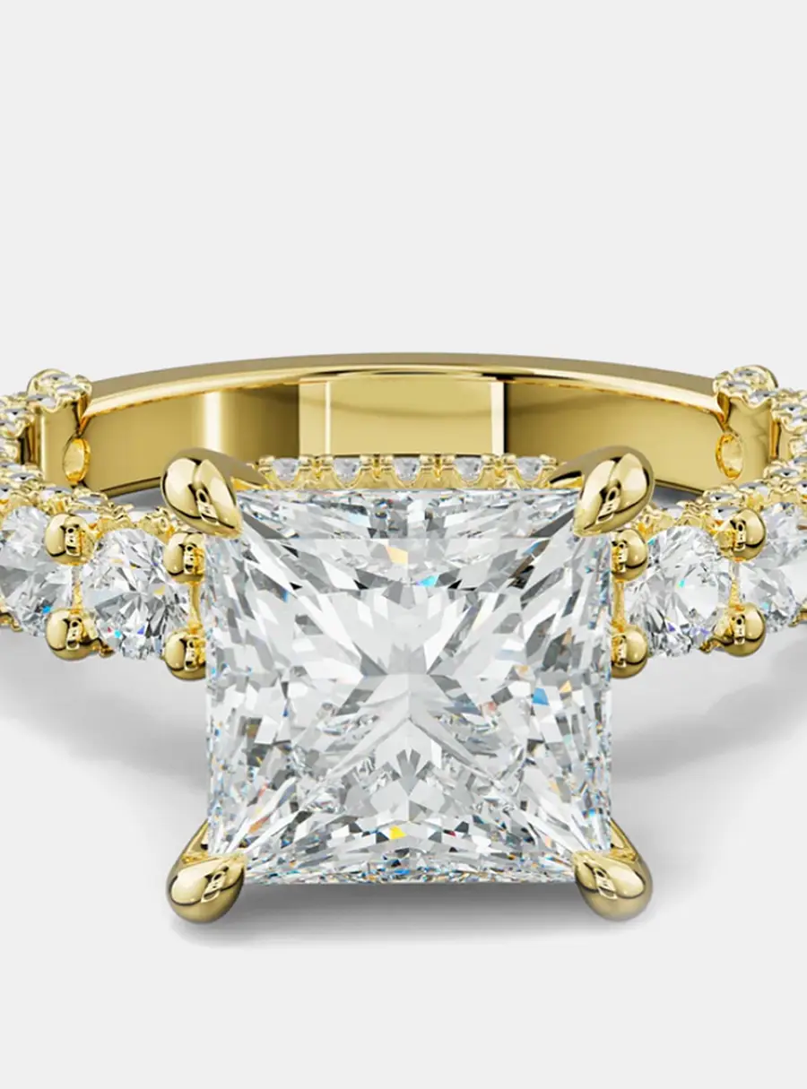 4.5 cts Princess Cut Lab Grown Diamond 14k Yellow Gold Ring Size 52