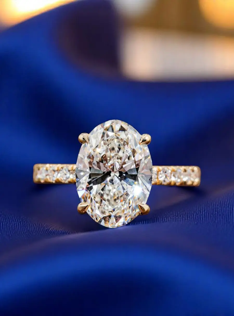 3.10 cts Oval Cut Lab Grown Diamond 14k Yellow Gold Wedding Ring Size 52