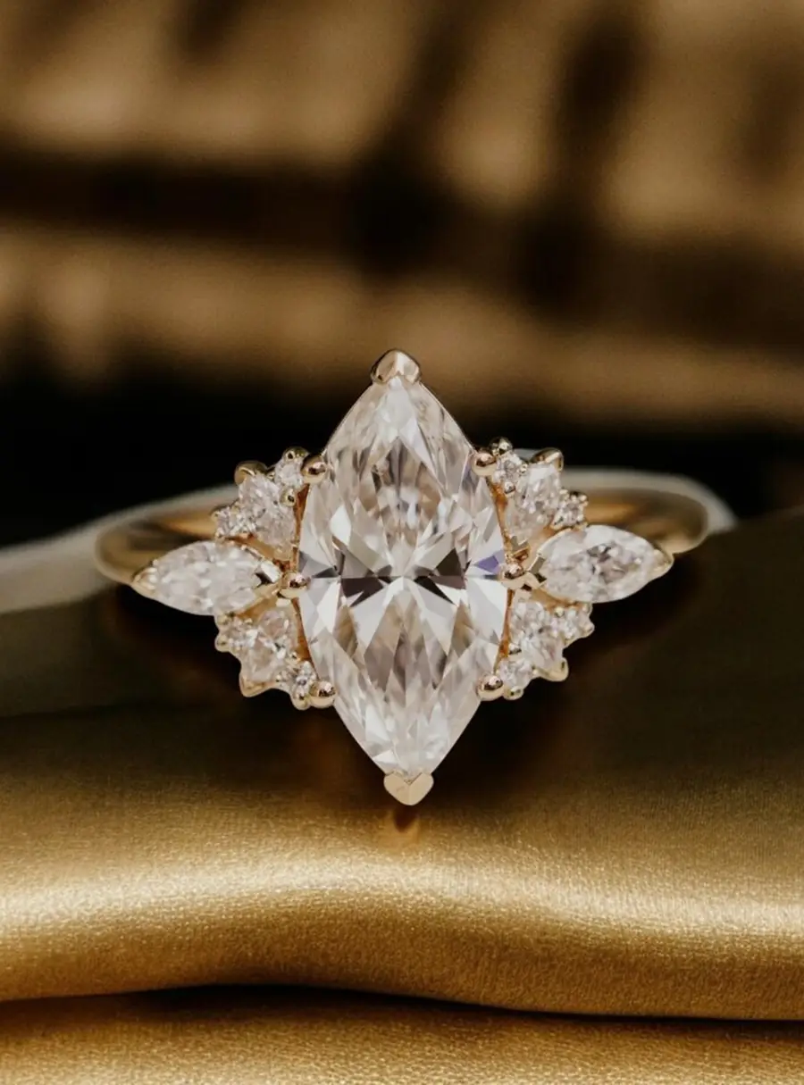 1.50 cts Marquise Cut Lab Grown Diamond 14k Yellow Gold Ring Size 52