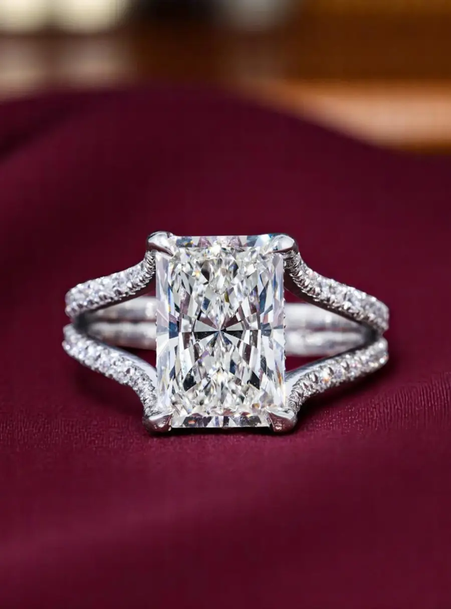 4.00 cts Radiant Lab Grown Diamond 14k White Gold Engagement Ring Size 52