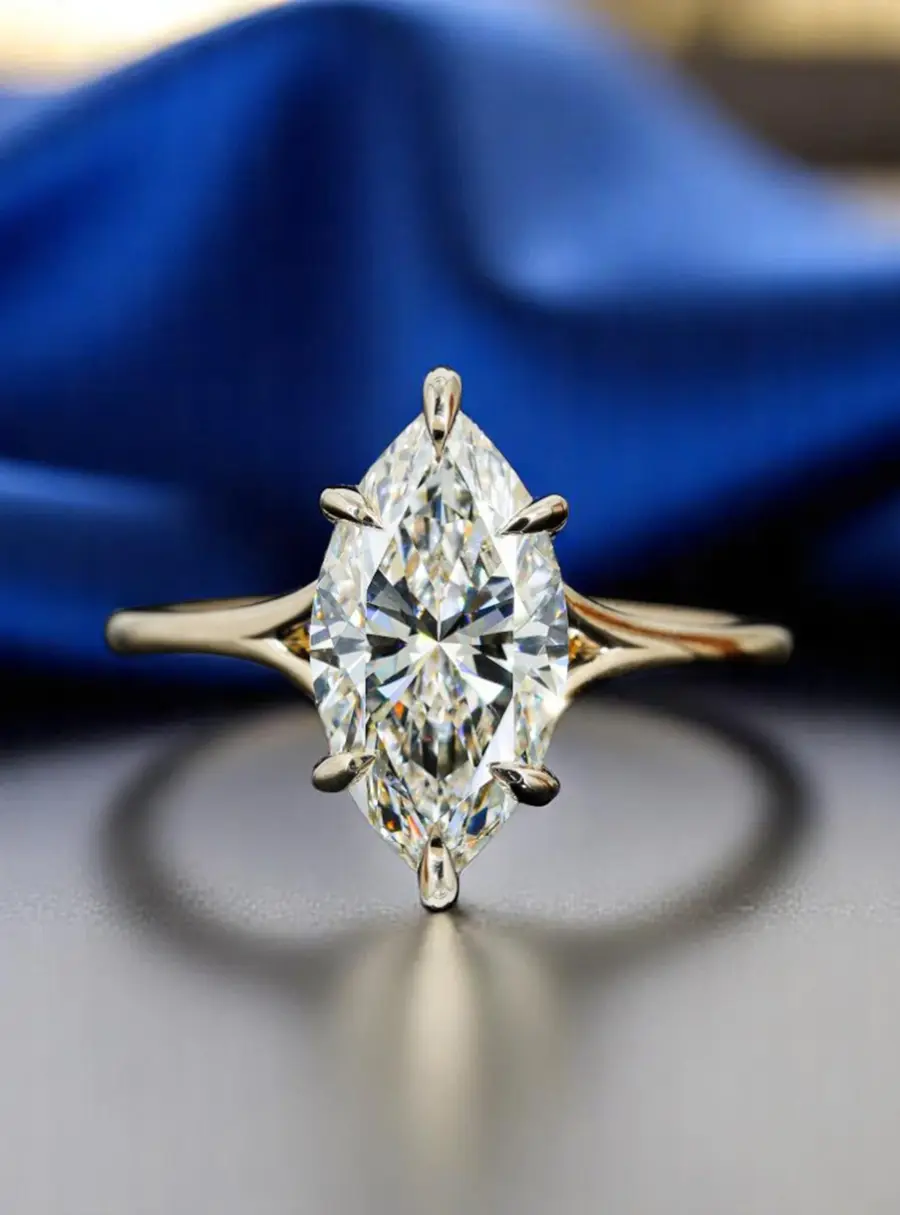 2.00 cts Marquise Lab Grown Diamond 14k yellow Gold Wedding Ring Size 52