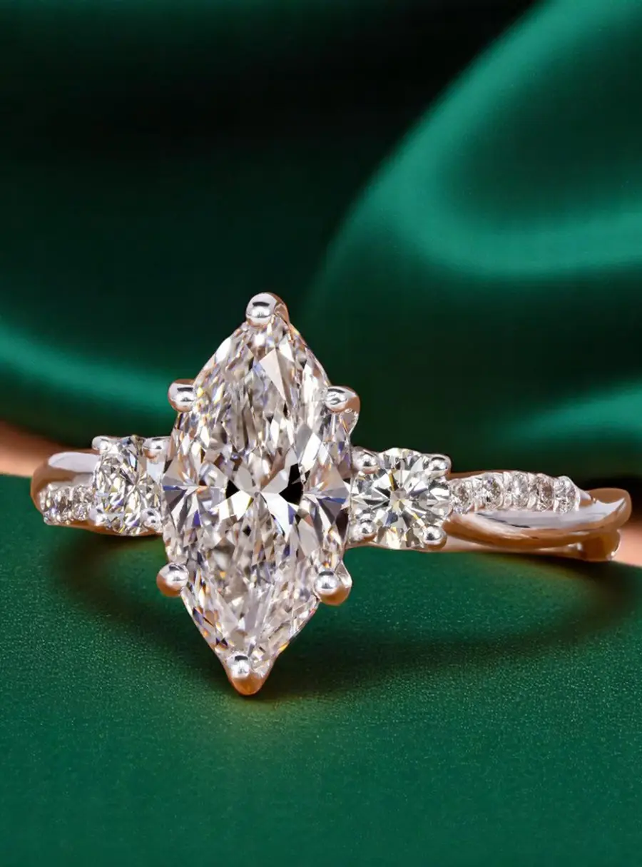 2.00 cts Marquise Lab Grown Diamond 14k White Gold Wedding Ring Size 52