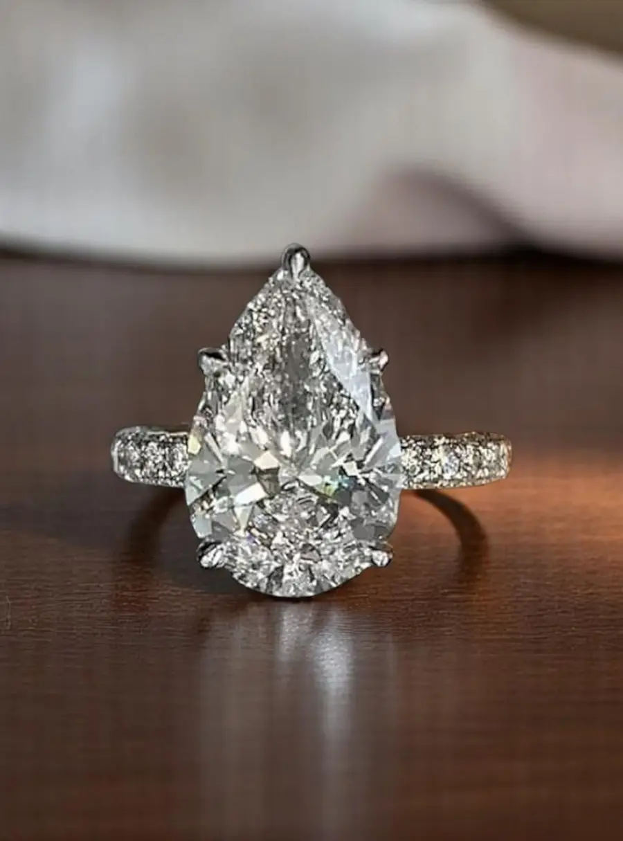 4.00 cts Pear Cut Lab Grown Diamond 14k White Gold Wedding Ring Size 52