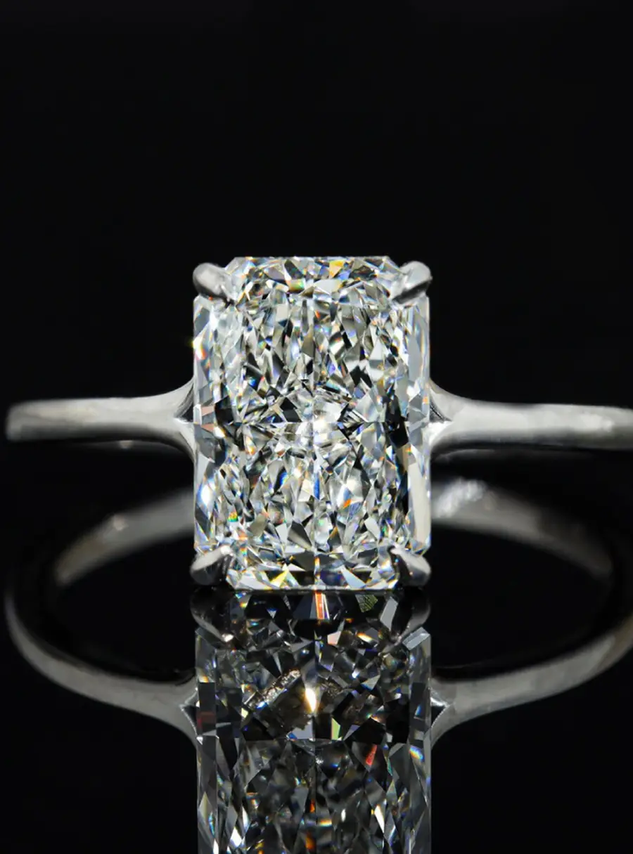 2.50 cts Radiant Lab Grown Diamond 14k White Gold Ring Size 52