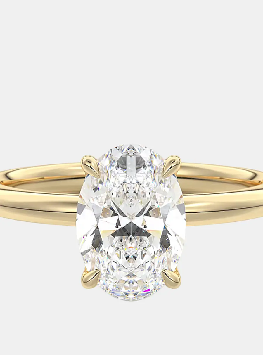 2 cts Oval Lab Grown Diamond 18k Yellow Gold Wedding Ring Size 52
